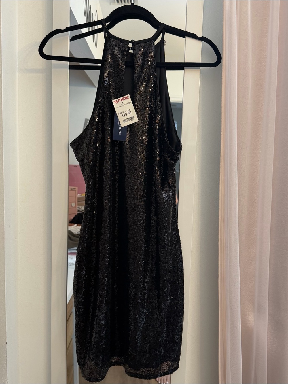 one clothing Black Sequin Halter Mini Dress